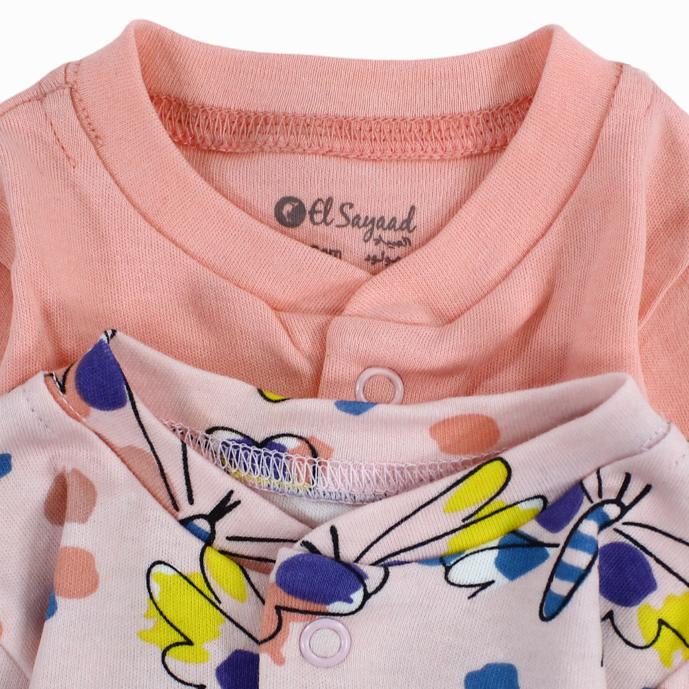 Baby Girls Cotton Baby Footie – Grey & Pink with Butterfly Print (2Pack)