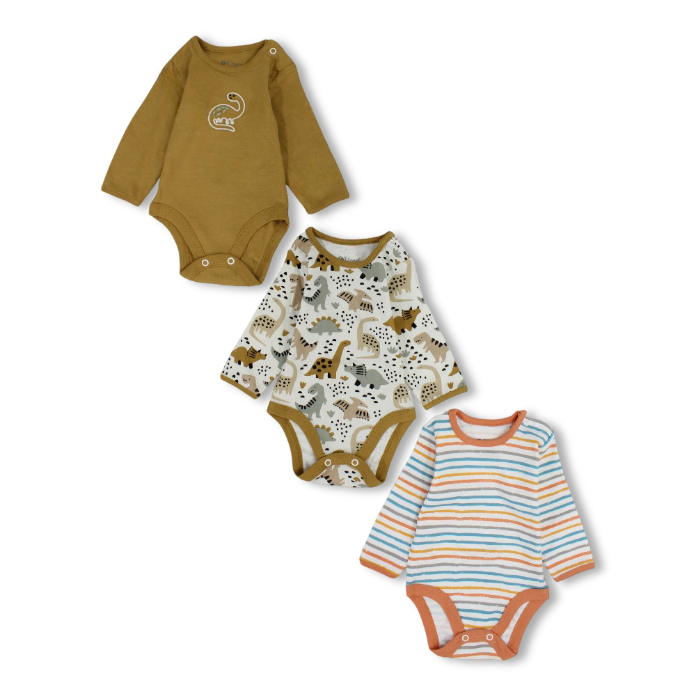 Baby Boys Cotton Long-Sleeved Underwear Bodysuit Multicolor – Pack Of 3 - Clothing - Al Sayad