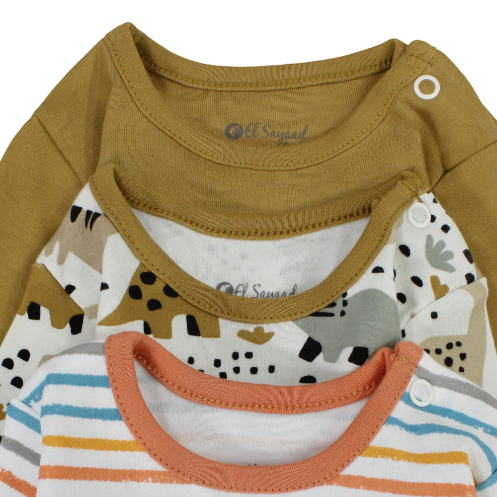 Baby Boys Cotton Long-Sleeved Underwear Bodysuit Multicolor – Pack Of 3