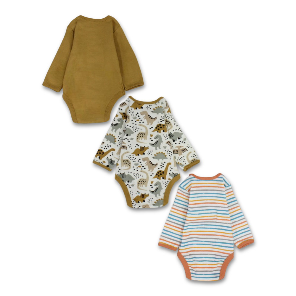 Baby Boys Cotton Long-Sleeved Underwear Bodysuit Multicolor – Pack Of 3