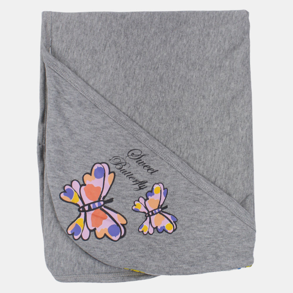 Baby Girls Cotton Blanket – Gray with Shiny Butterflies