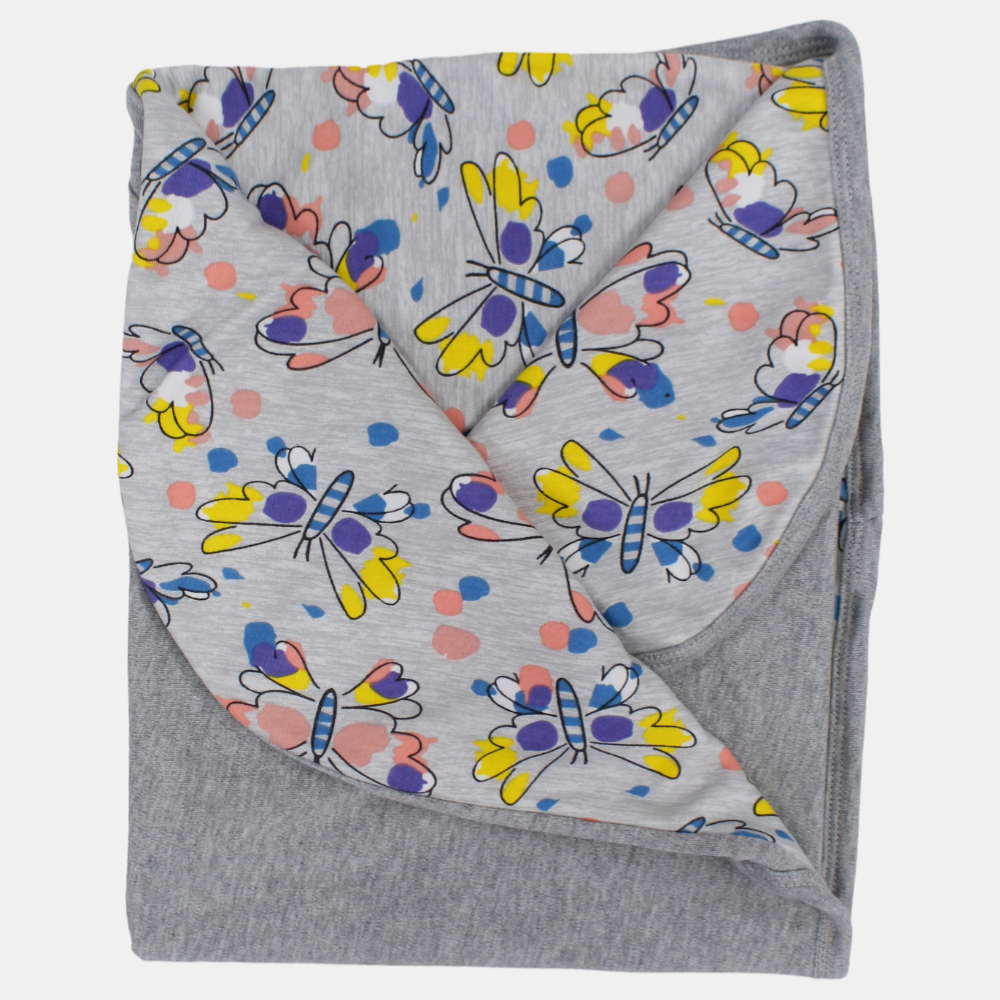 Baby Girls Cotton Blanket – Gray with Shiny Butterflies
