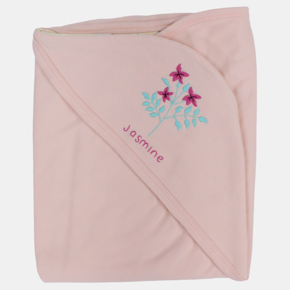 Baby Girls Cotton Blanket –  Salmon with Jasmine Design
