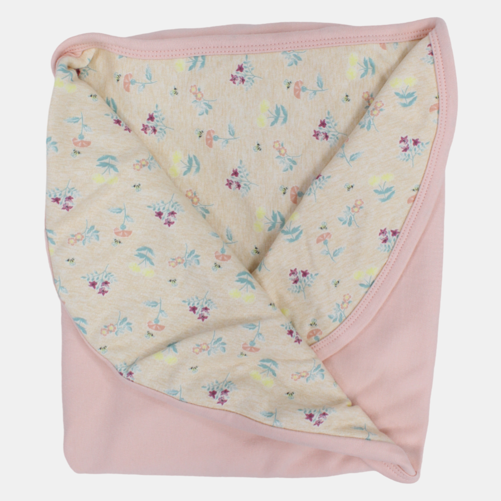 Baby Girls Cotton Blanket –  Salmon with Jasmine Design