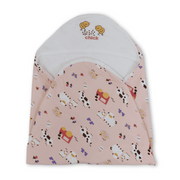 Cotton Baby Blanket – Off-White & Salmon with Chick Embroidery