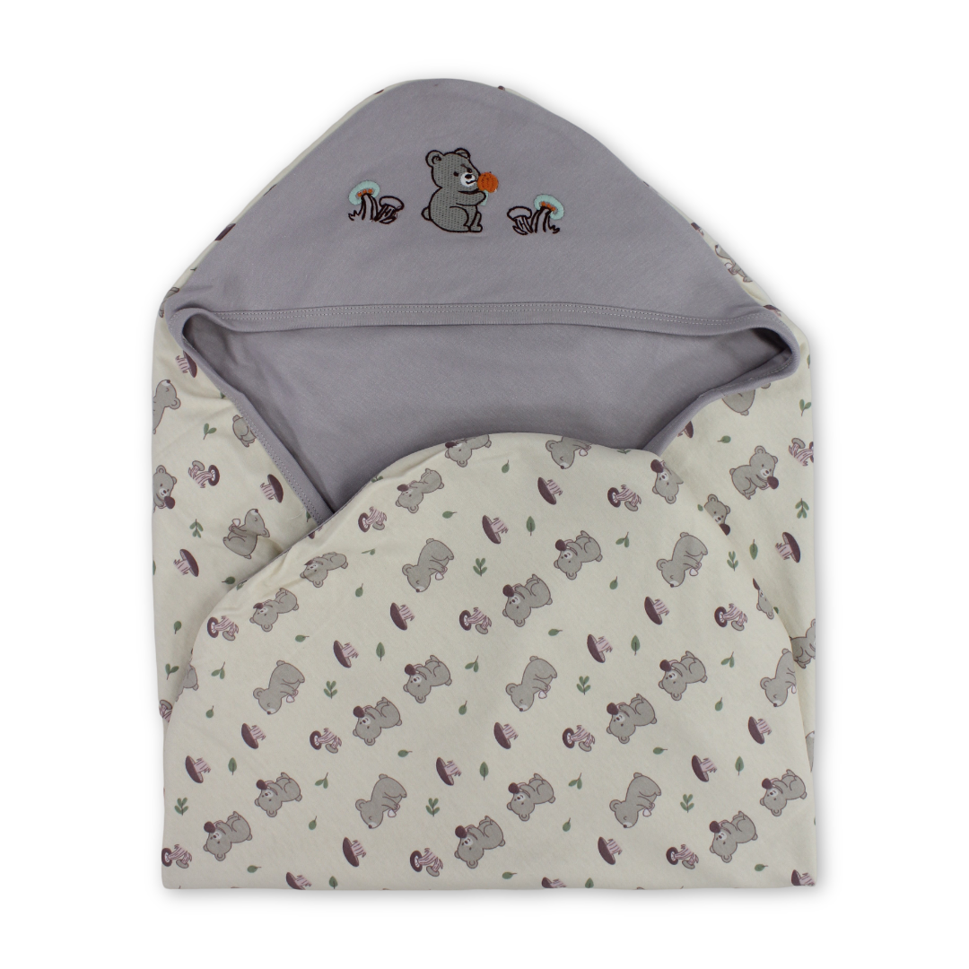 Cotton Baby Blanket – Lavender with Bear Embroidery - Baby Essentials - Al Sayad