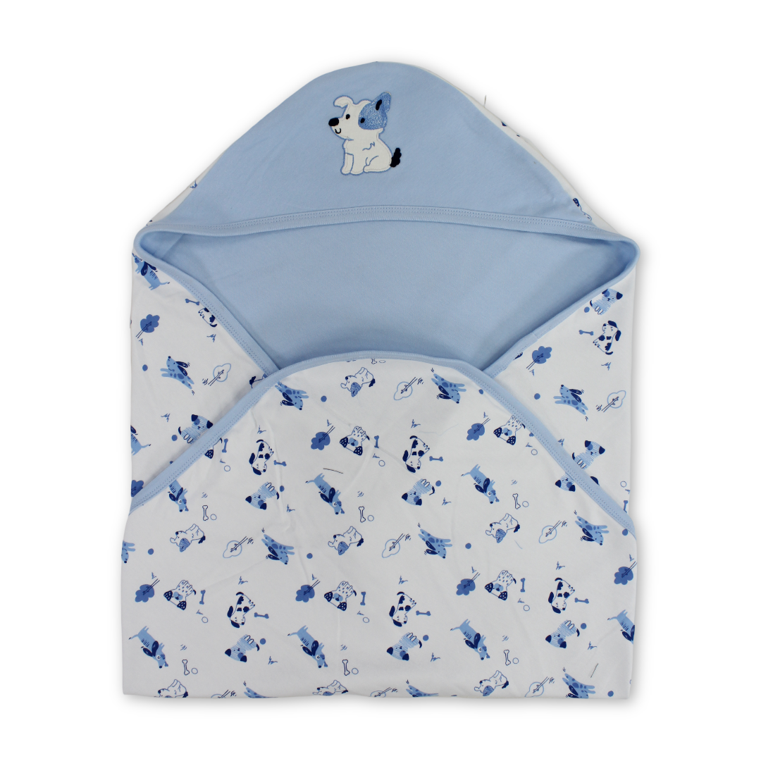 Cotton Baby Blanket – Baby Blue with Dog Embroidery - Baby Essentials - Al Sayad