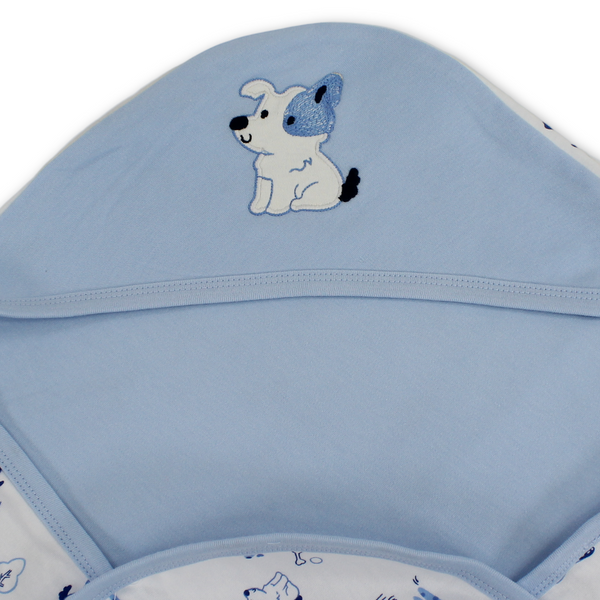Cotton Baby Blanket – Baby Blue with Dog Embroidery