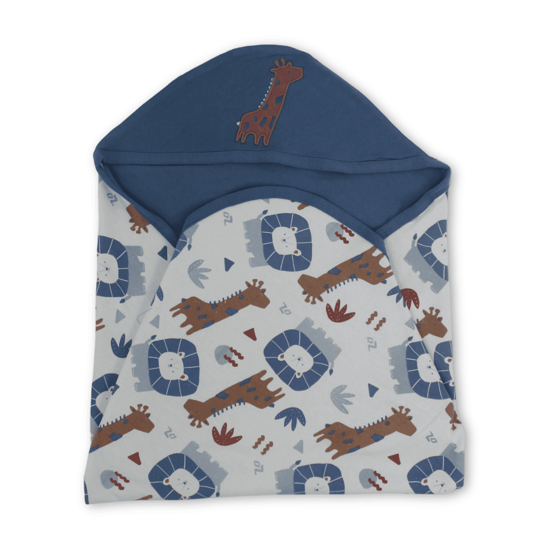 Cotton Baby Blanket – Indigo with Giraffe Print - Baby Essentials - Al Sayad