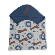 Cotton Baby Blanket – Indigo with Giraffe Print