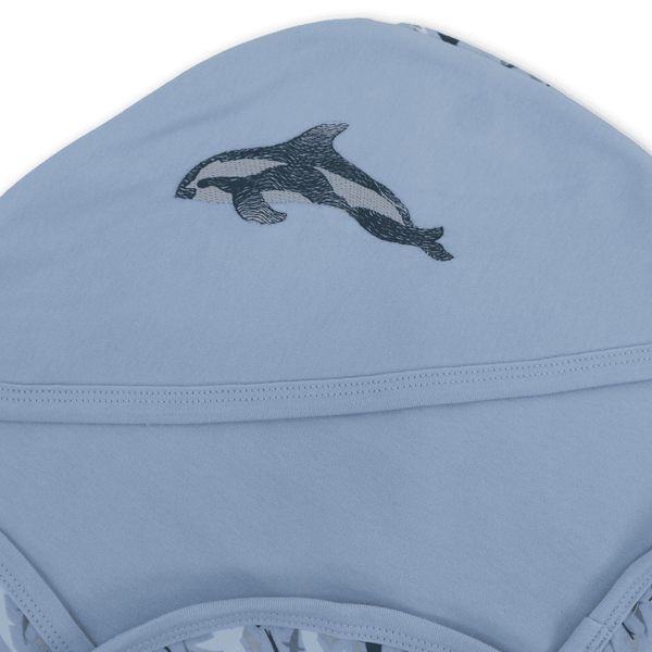 Cotton Baby Blanket – Baby Blue with Dolphin Embroidery