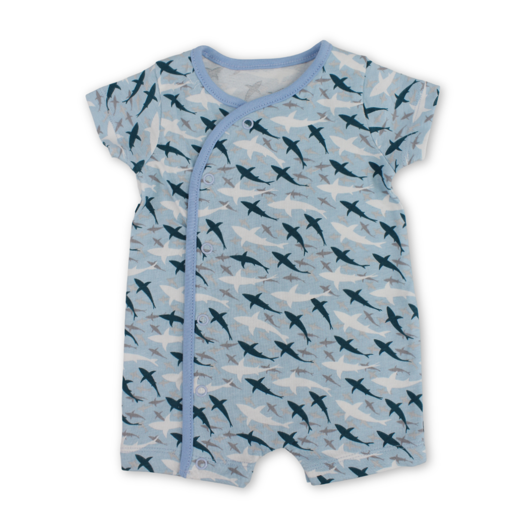 Baby Boys Cotton Romper – Baby Blue with Plane Embroidery