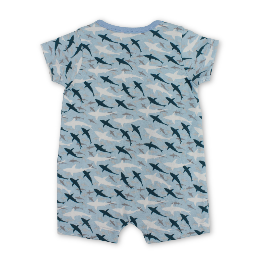Baby Boys Cotton Romper – Baby Blue with Plane Embroidery