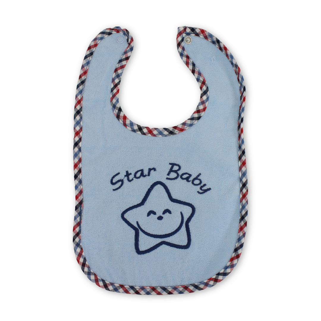 Cotton Baby Bib – Baby Blue with Star Embroidery - Baby Essentials - Al Sayad