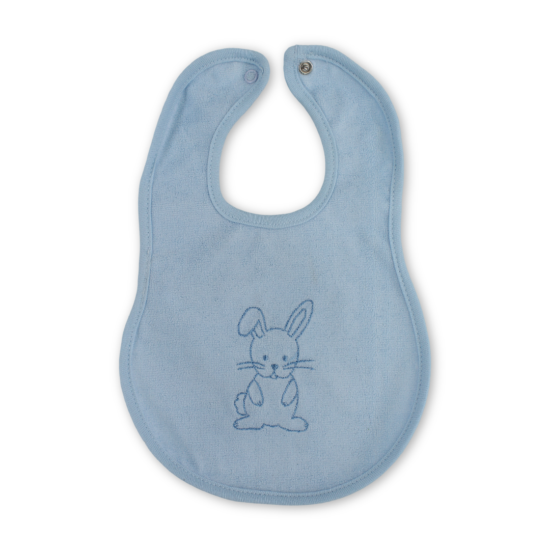 Cotton Baby Bib – Baby Blue with Rabbit Embroidery - Baby Essentials - Al Sayad