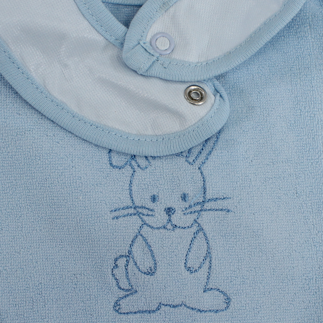 Cotton Baby Bib – Baby Blue with Rabbit Embroidery