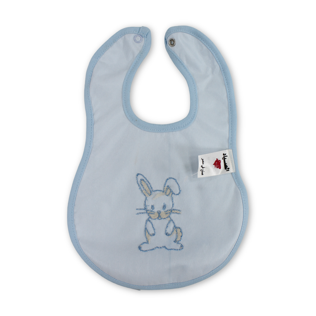 Cotton Baby Bib – Baby Blue with Rabbit Embroidery