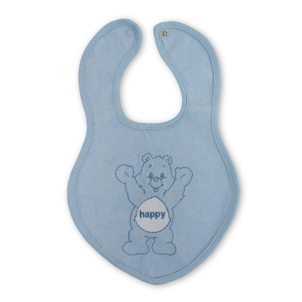Cotton Baby Bib – Baby Blue with Bear Embroidery