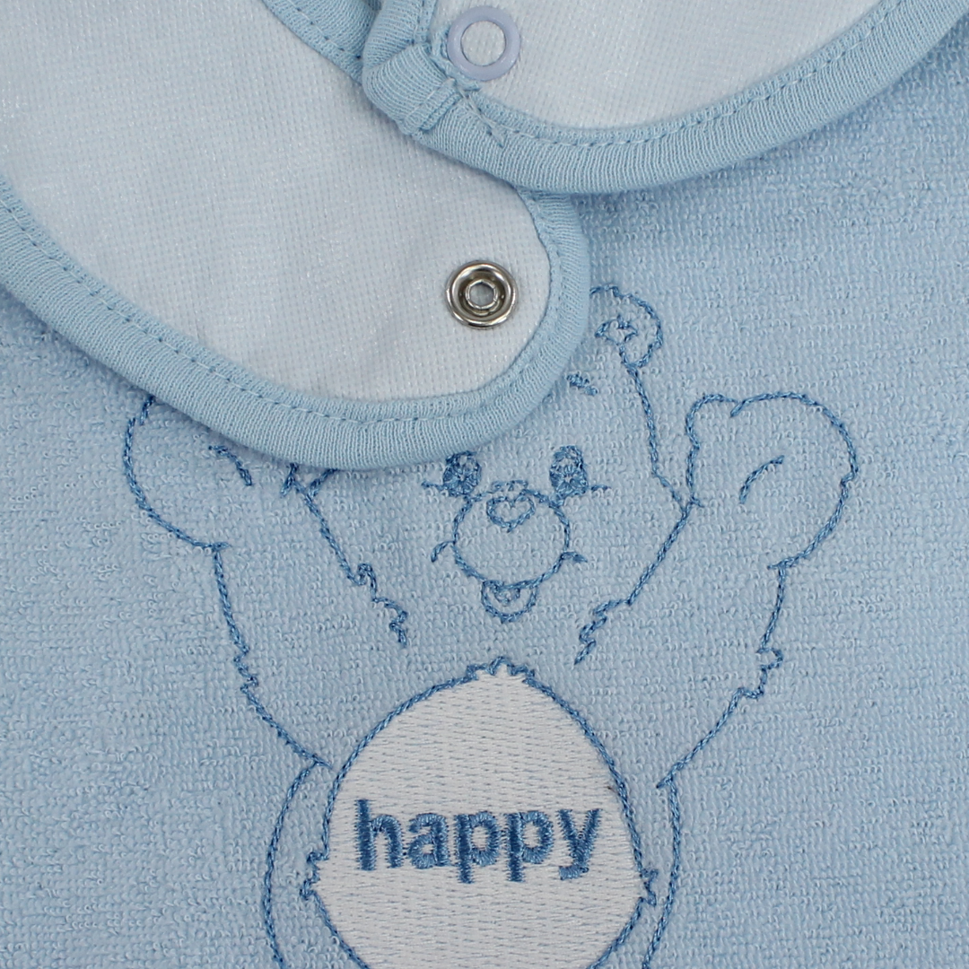 Cotton Baby Bib – Baby Blue with Bear Embroidery