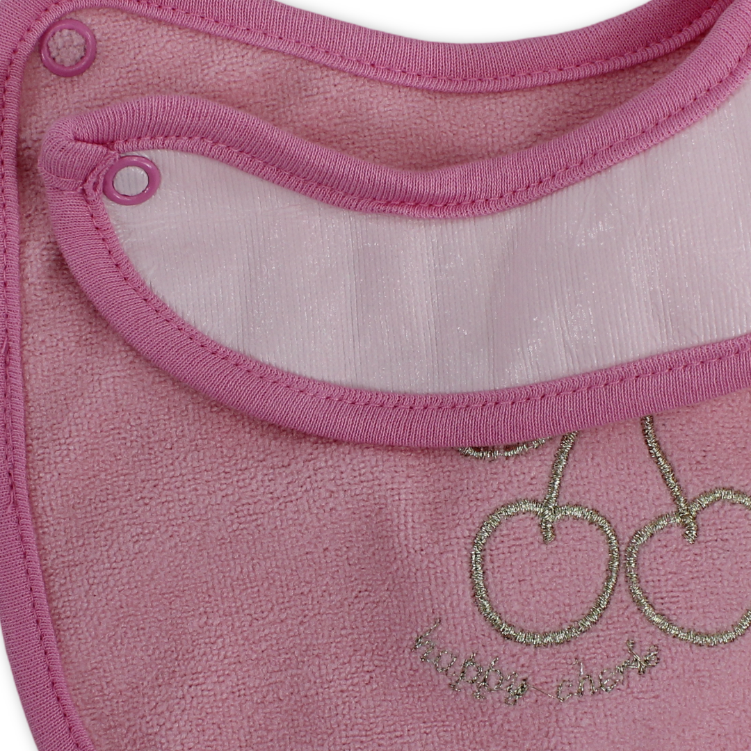 Cotton Baby Bib – Pink with Cherry Embroidery