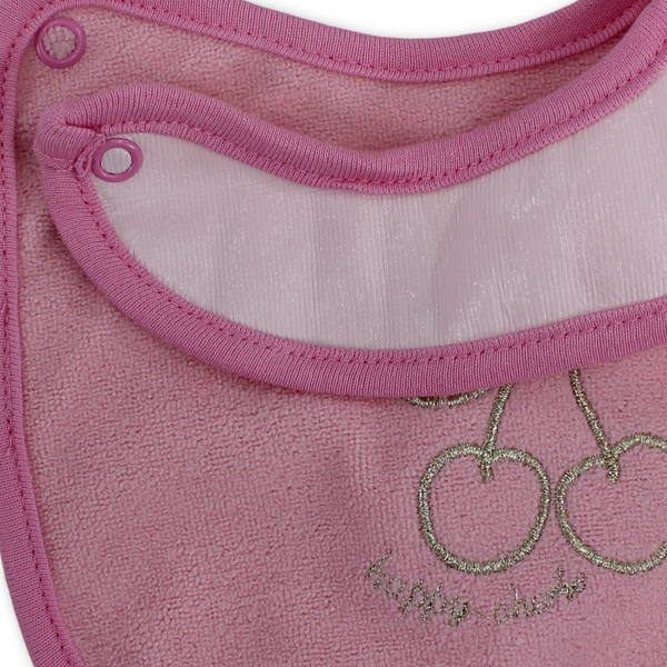 Cotton Baby Bib – Pink with Cherry Embroidery