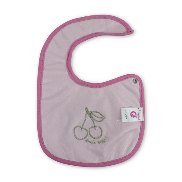 Cotton Baby Bib – Pink with Cherry Embroidery