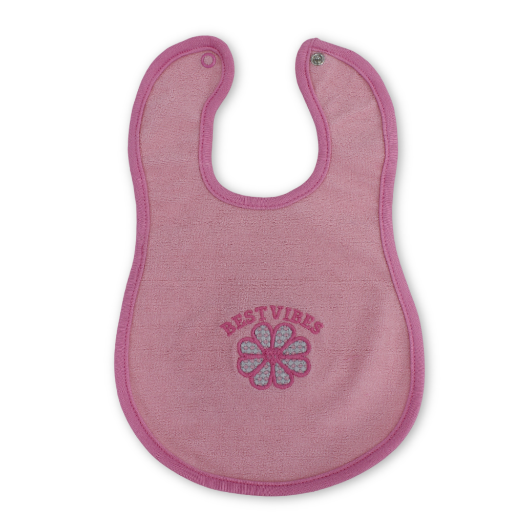 Cotton Baby Bib – Pink with Flower Embroidery
