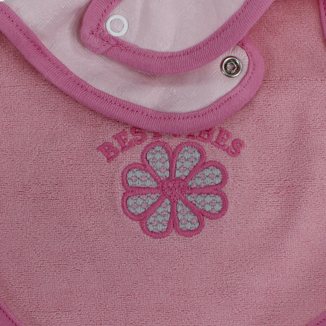 Cotton Baby Bib – Pink with Flower Embroidery