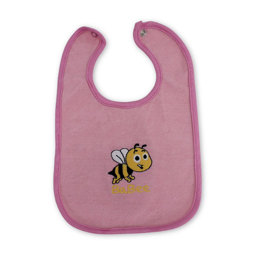 Cotton Baby Bib – Pink with Bee Embroidery - Baby Essentials - Al Sayad