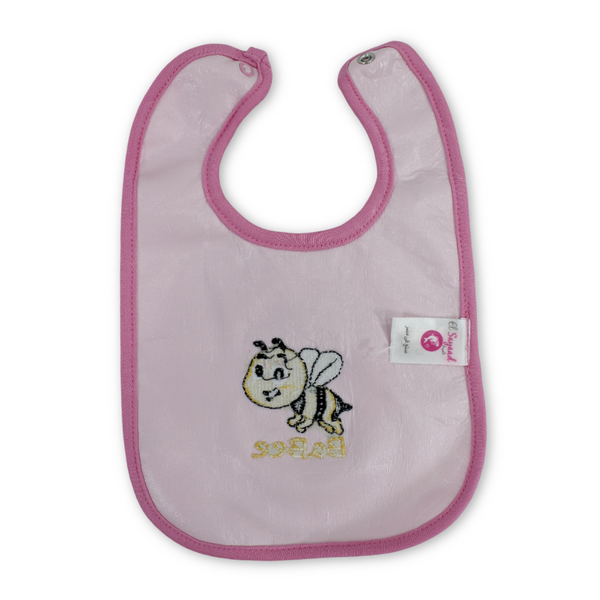 Cotton Baby Bib – Pink with Bee Embroidery