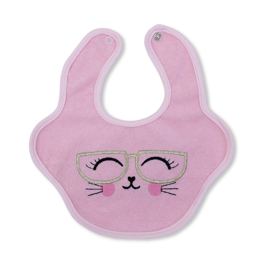 Cotton Bib – Pink with Glasses Print
