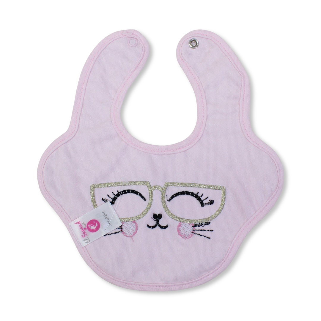 Cotton Bib – Pink with Glasses Print