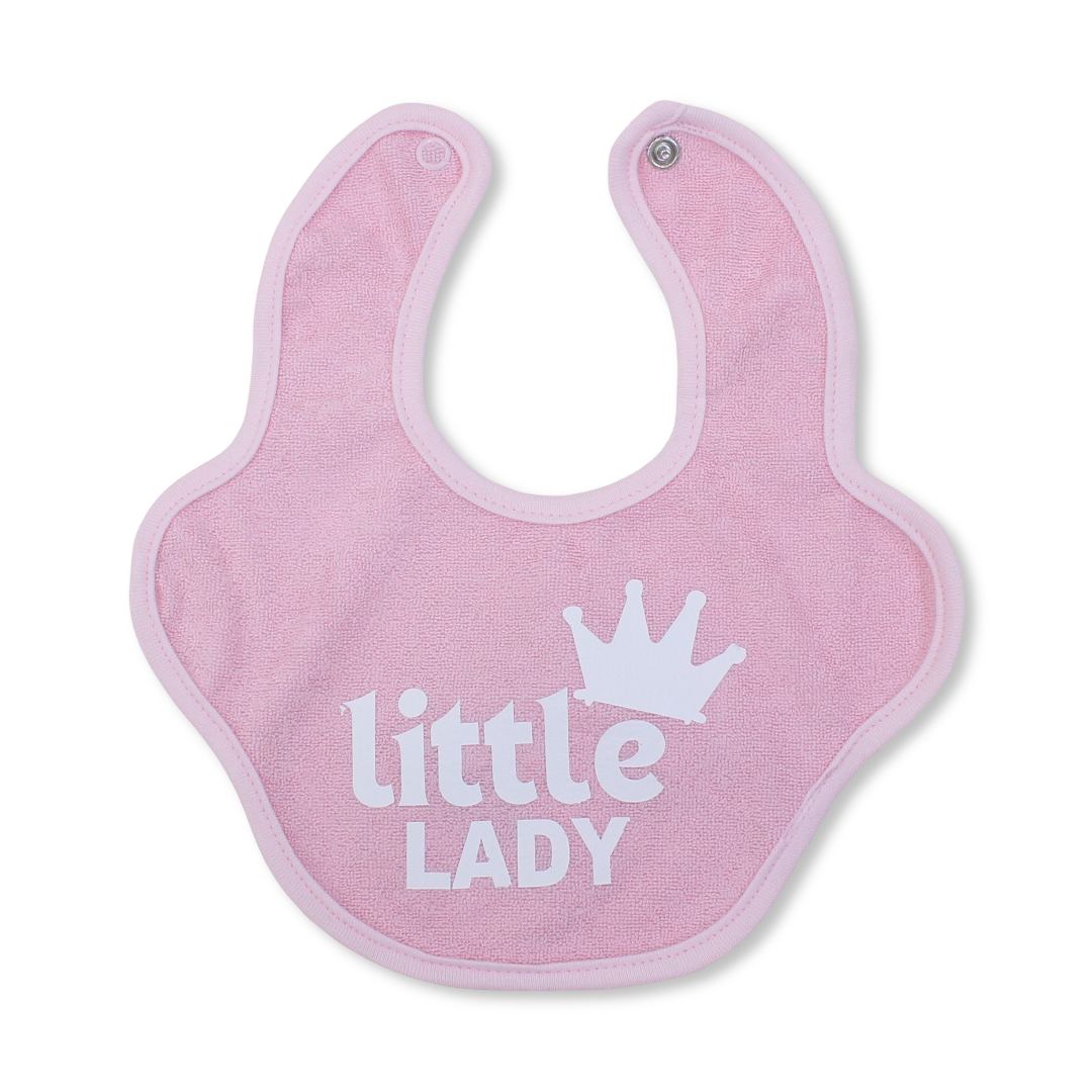 Cotton Bib – Pink with "Little Lady" Print