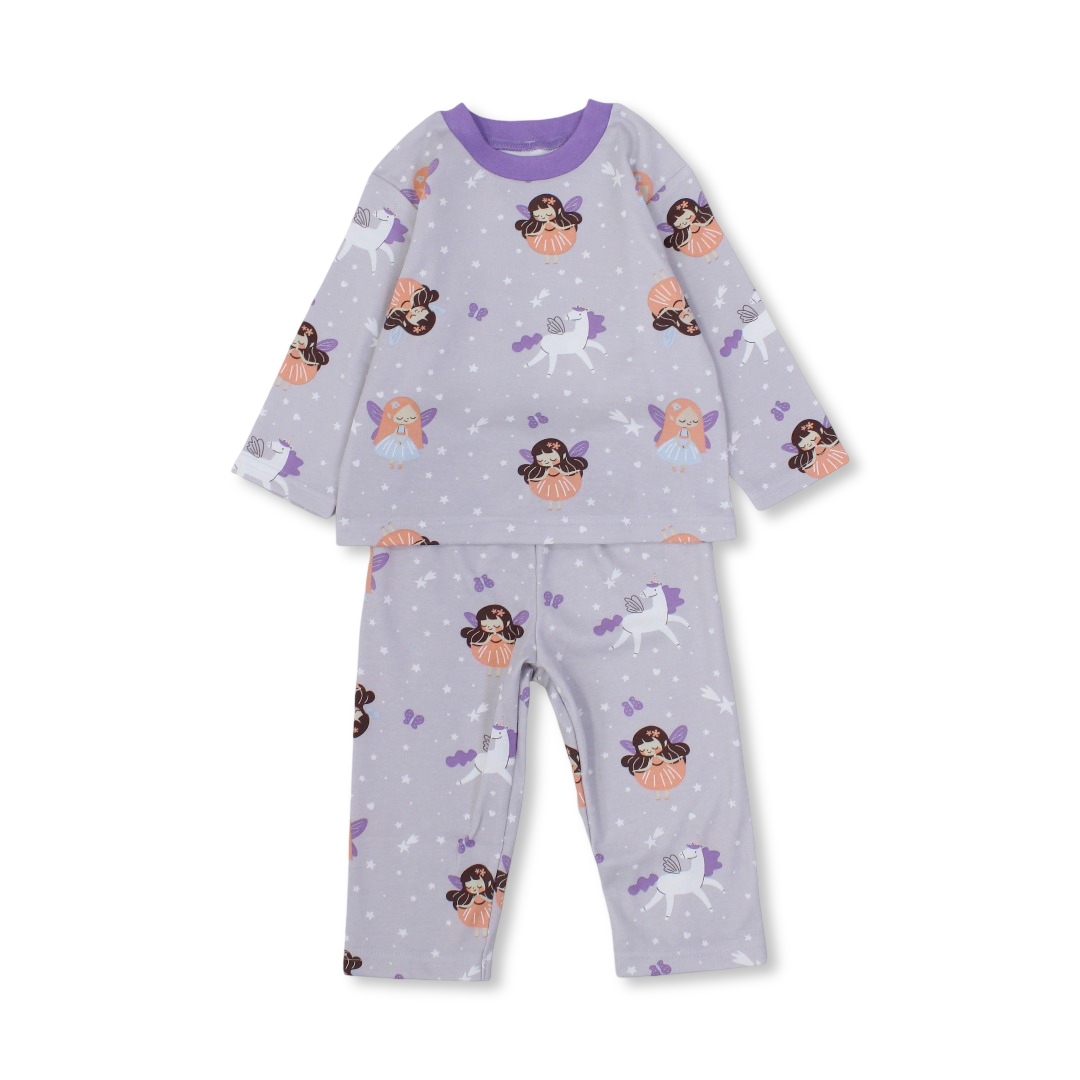 Baby Girls Cotton Pajama – Purple Butterflies Print