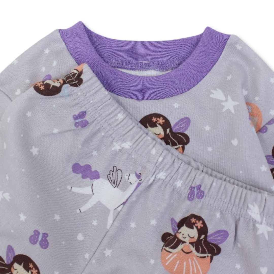 Baby Girls Cotton Pajama – Purple Butterflies Print