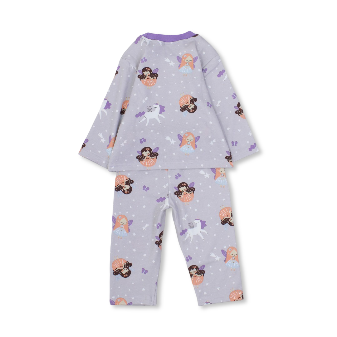 Baby Girls Cotton Pajama – Purple Butterflies Print