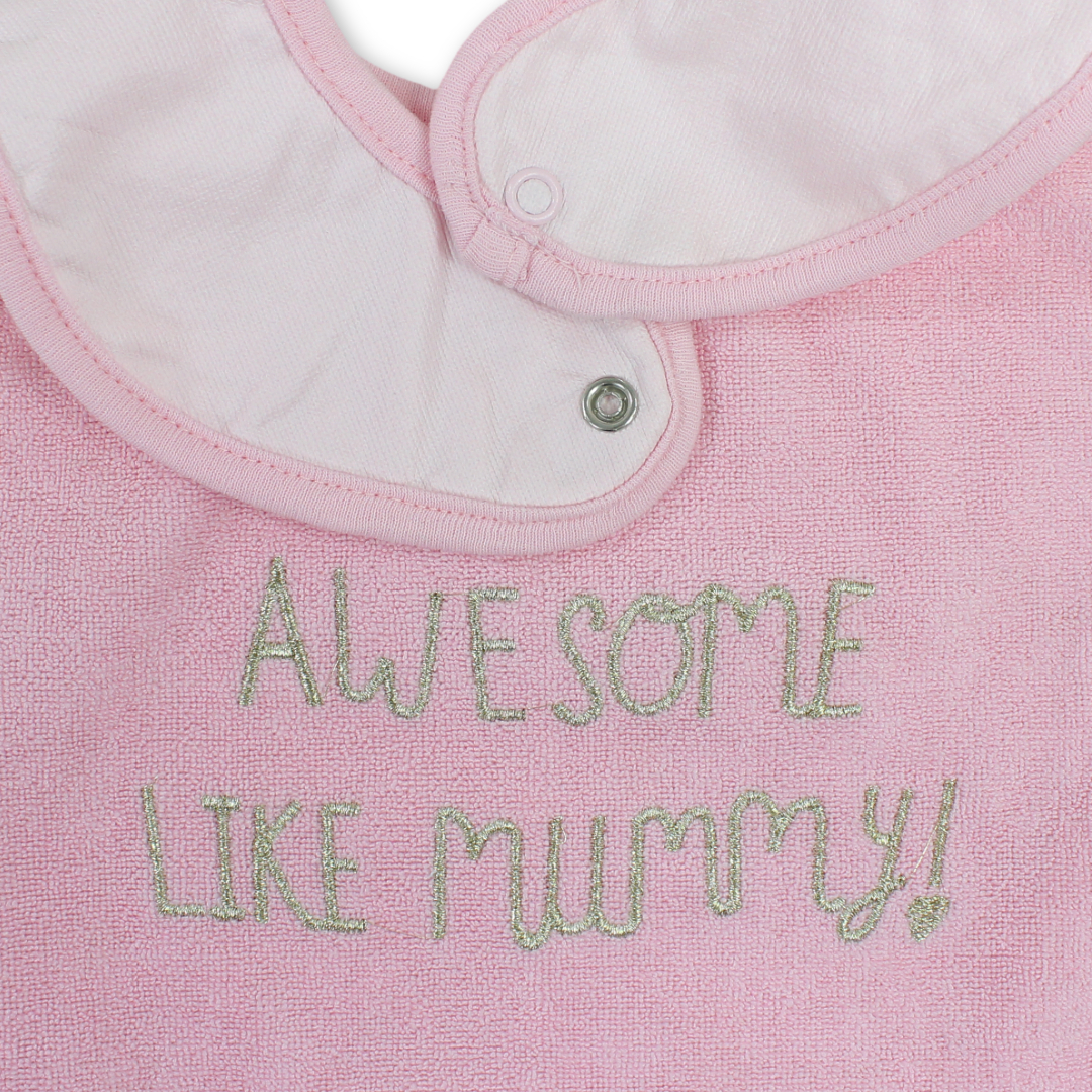 Cotton Bib – Pink with "Awesome Like Mum" Embroidery