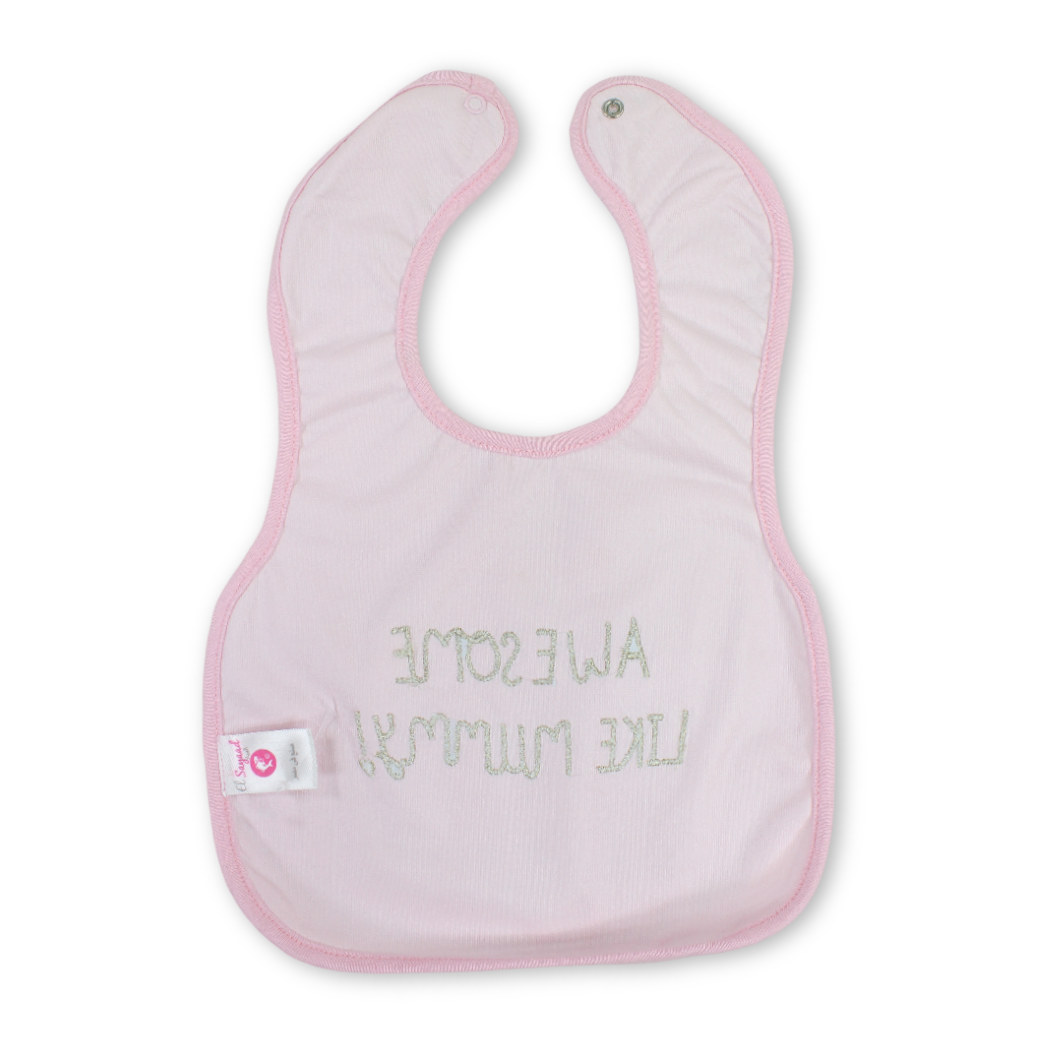 Cotton Bib – Pink with "Awesome Like Mum" Embroidery