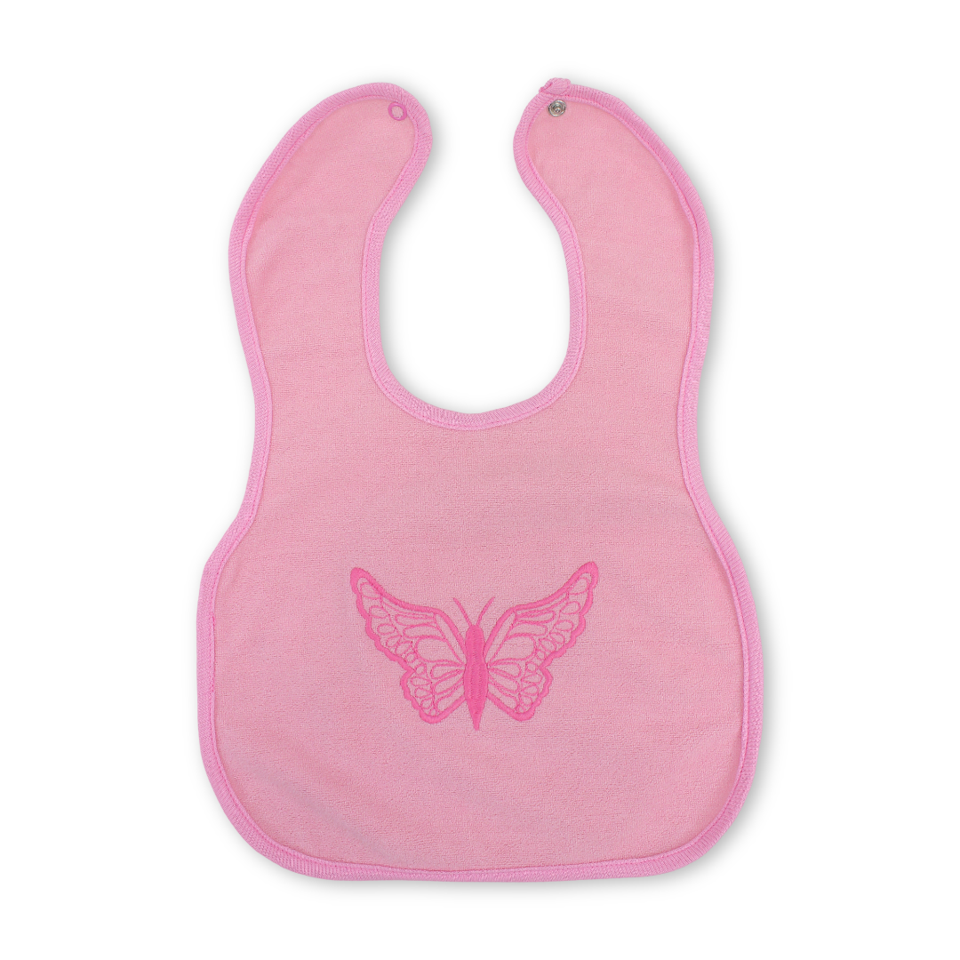 Cotton Bib – Pink with Butterfly Embroidery