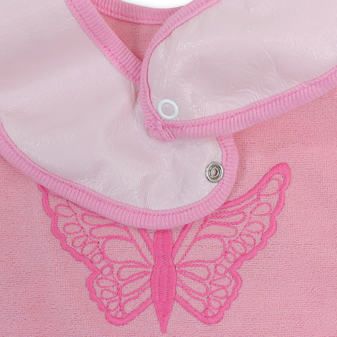 Cotton Bib – Pink with Butterfly Embroidery