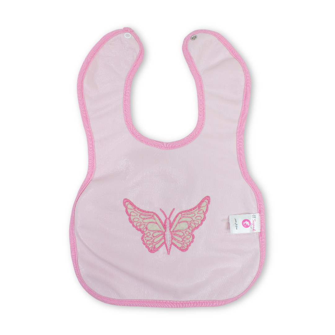Cotton Bib – Pink with Butterfly Embroidery