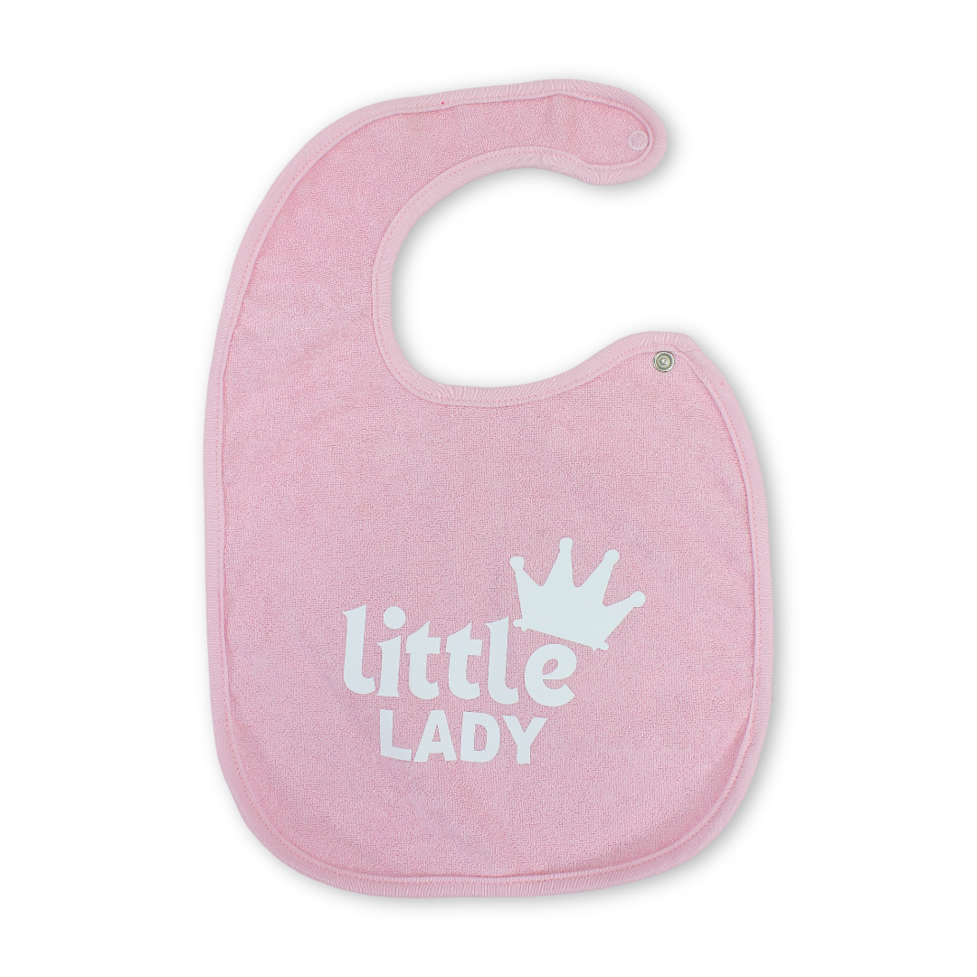 Cotton Bib – Pink with "Little Lady" Embroidery