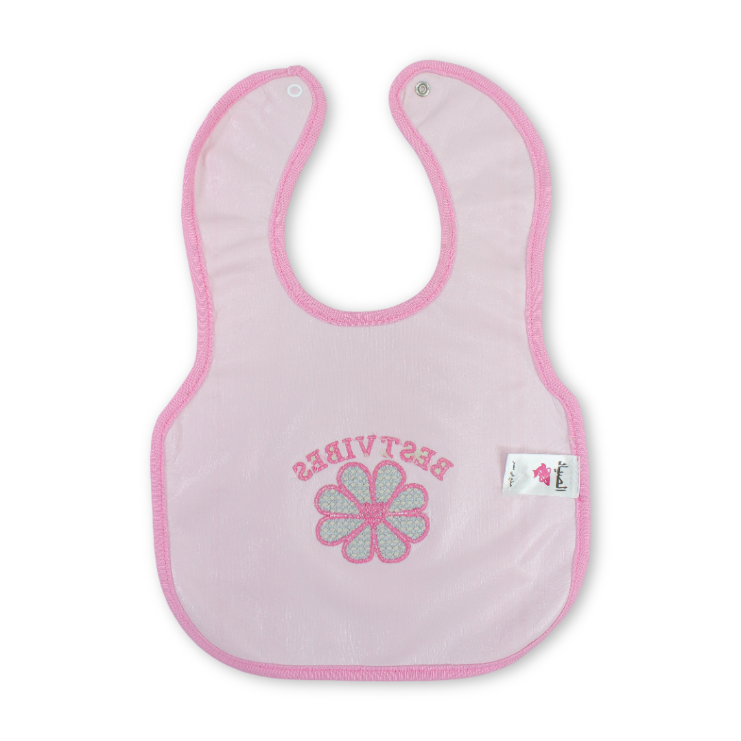 Cotton Bib – Pink with Flower Embroidery