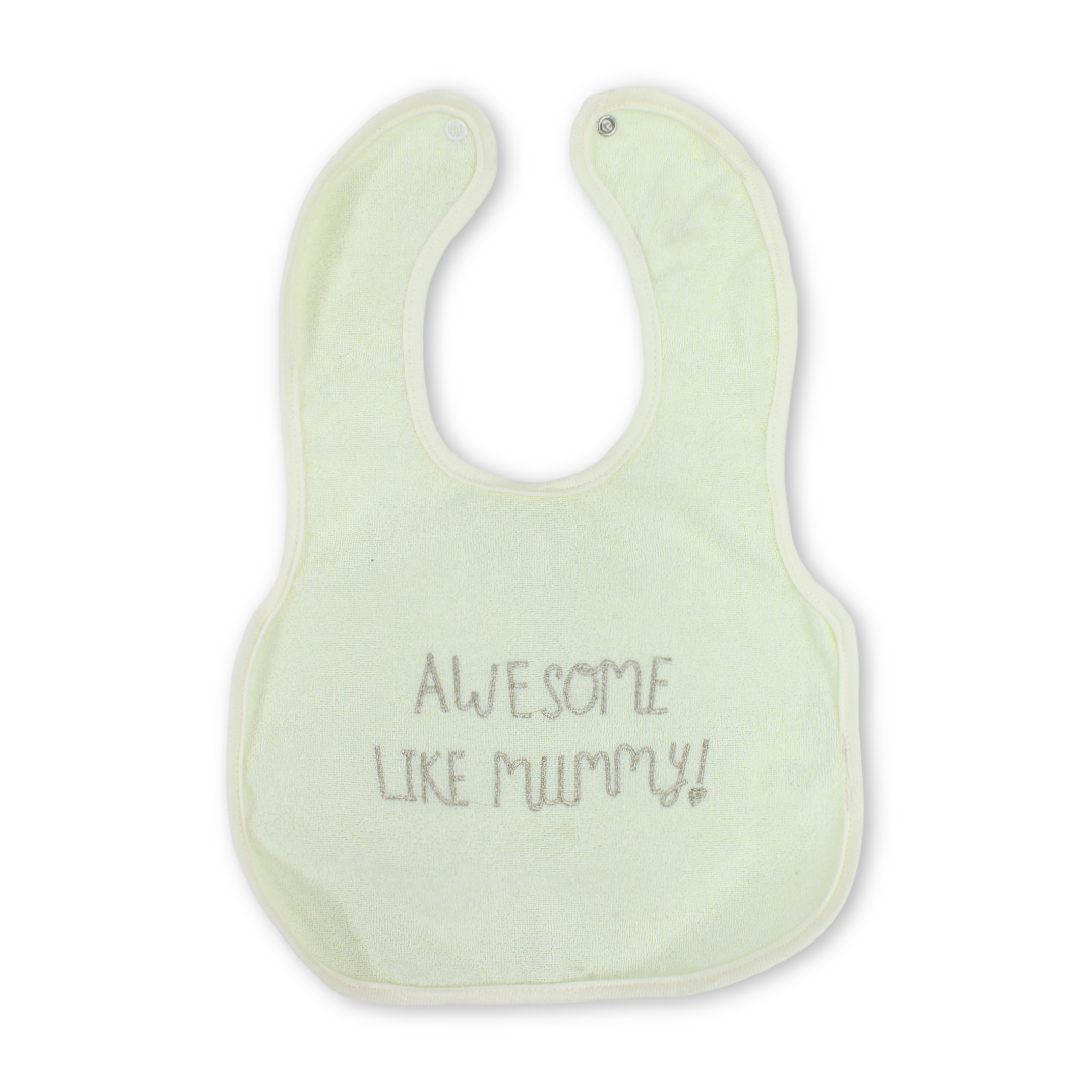 Cotton Bib – Yellow with "Awesome Like Mummy" Embroidery