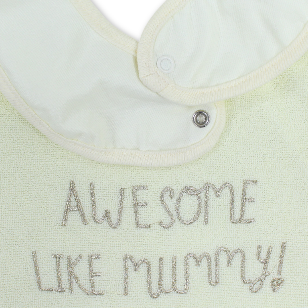 Cotton Bib – Yellow with "Awesome Like Mummy" Embroidery