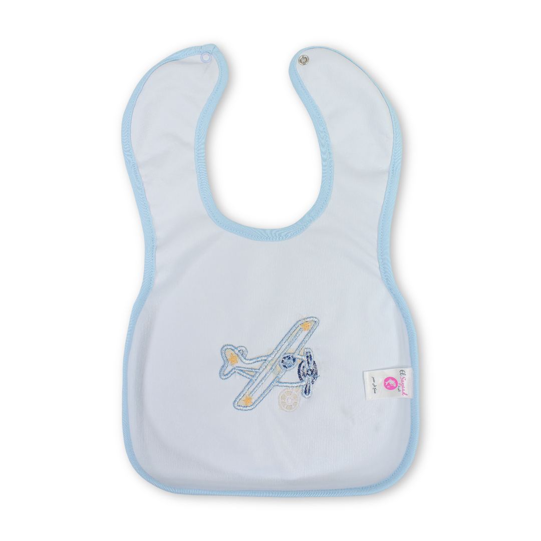 Cotton Bib – Baby Blue with Plane Embroidery