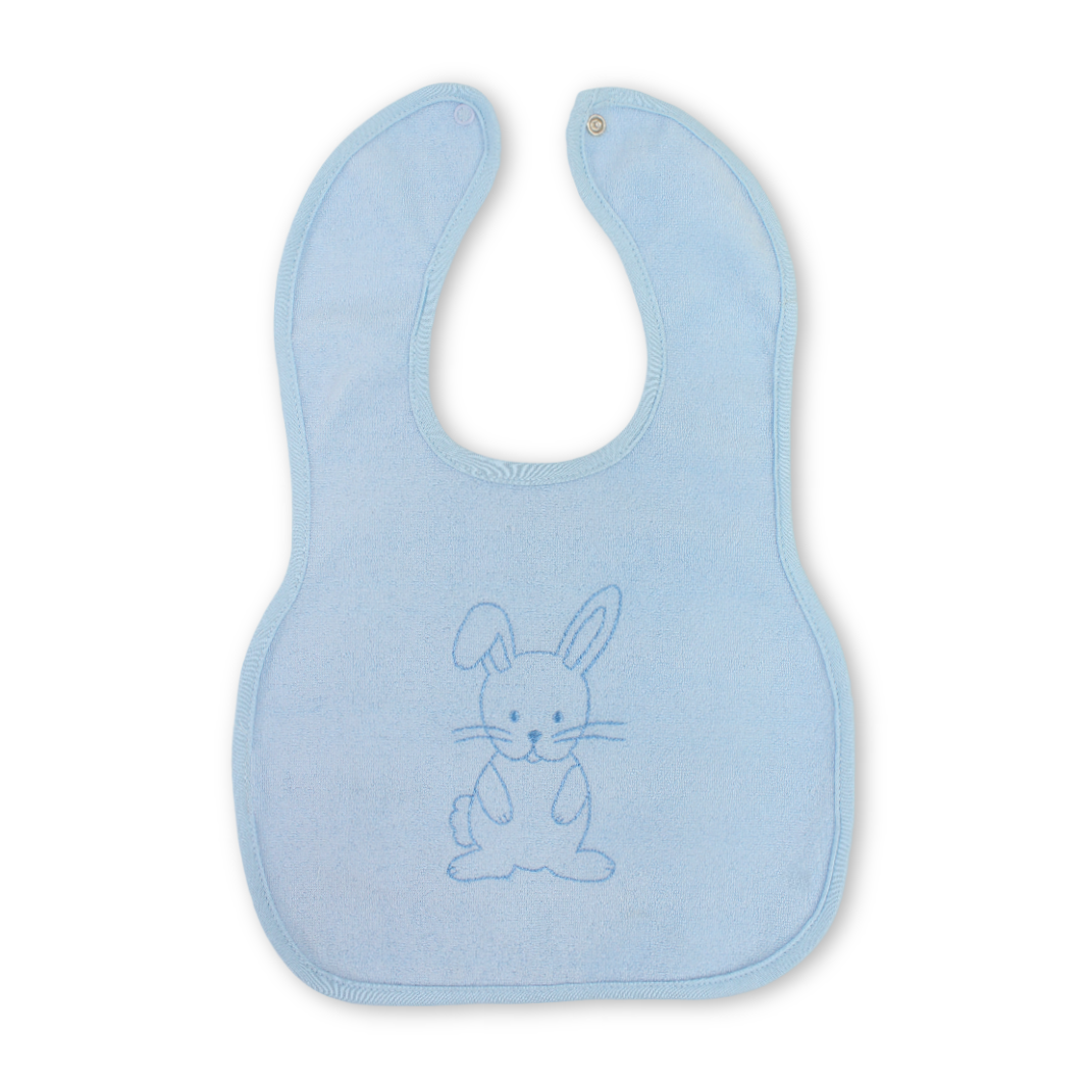 Cotton Bib – Baby Blue with Rabbit Embroidery