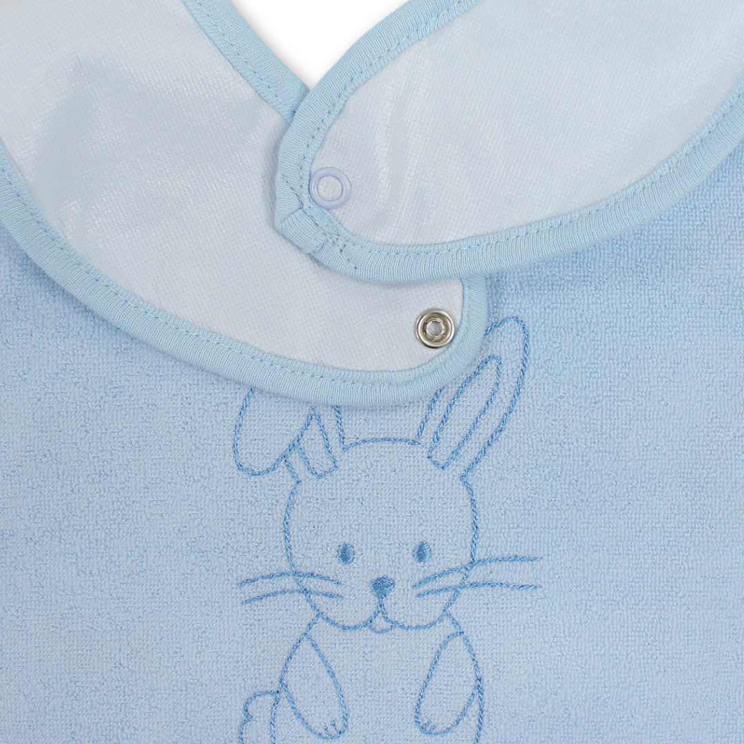 Cotton Bib – Baby Blue with Rabbit Embroidery