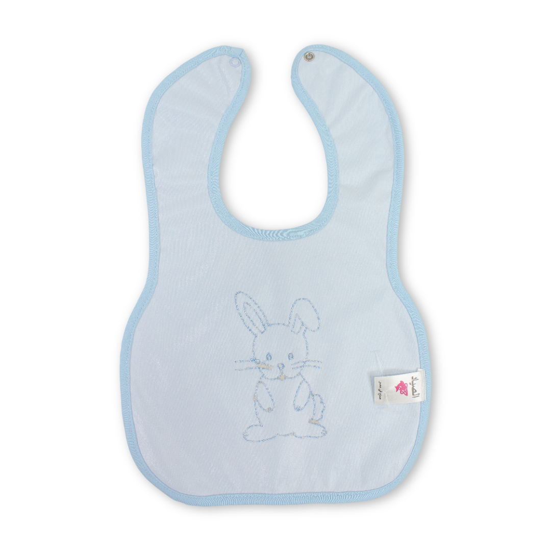 Cotton Bib – Baby Blue with Rabbit Embroidery