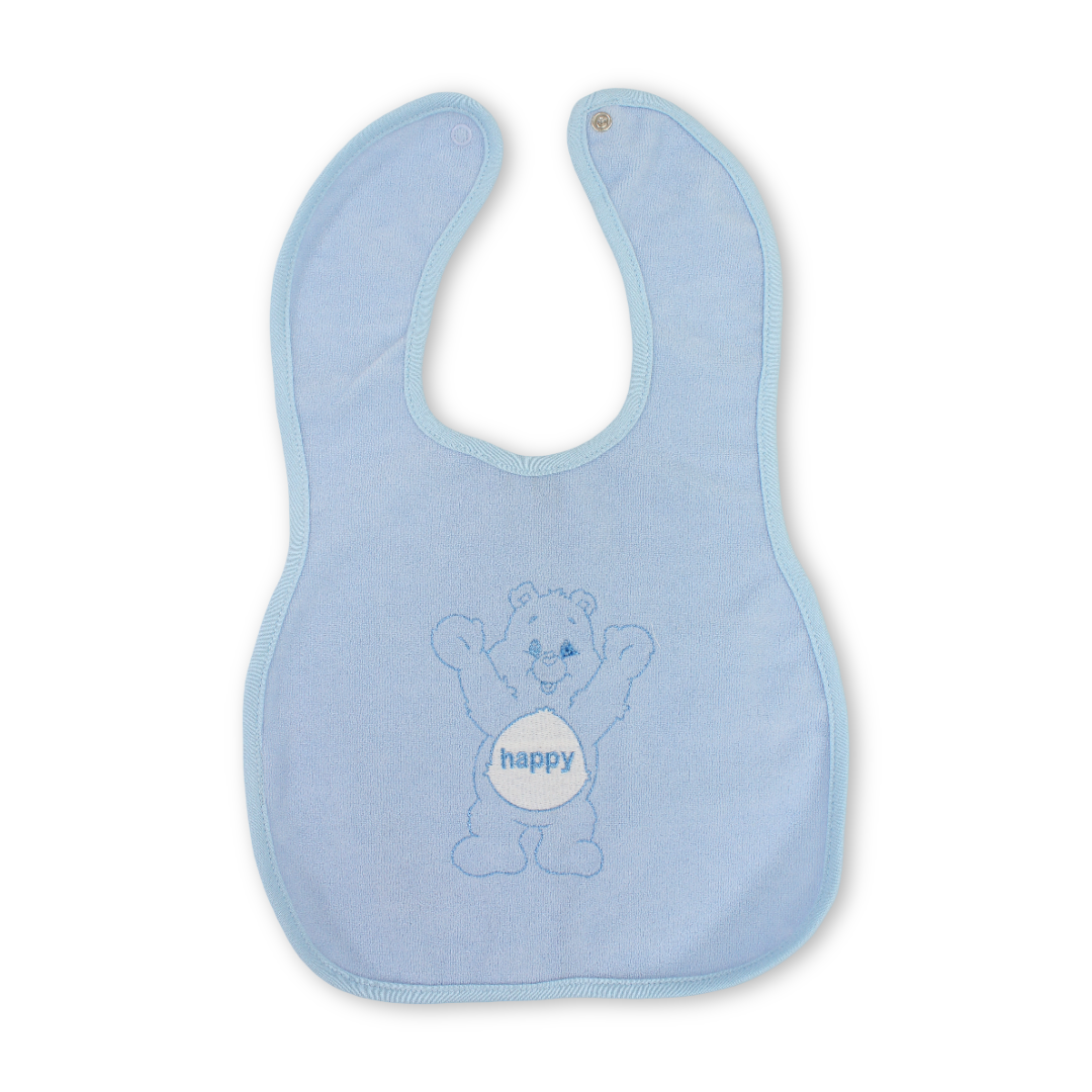 Cotton Bib – Baby Blue with Teddy Bear Embroidery